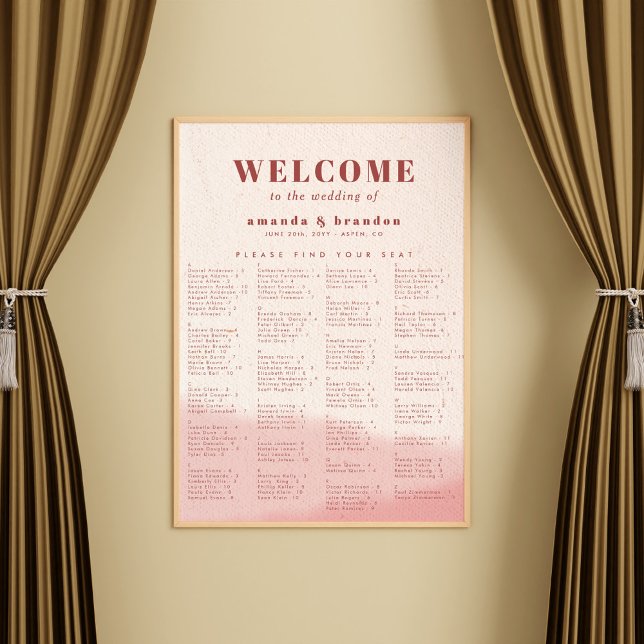 Blush & Bold Alphabetical Wedding Seating Chart (Creator Uploaded)