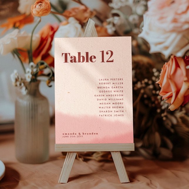 Blush & Bold Wedding Guest Names 5x7 Table Number (Creator Uploaded)