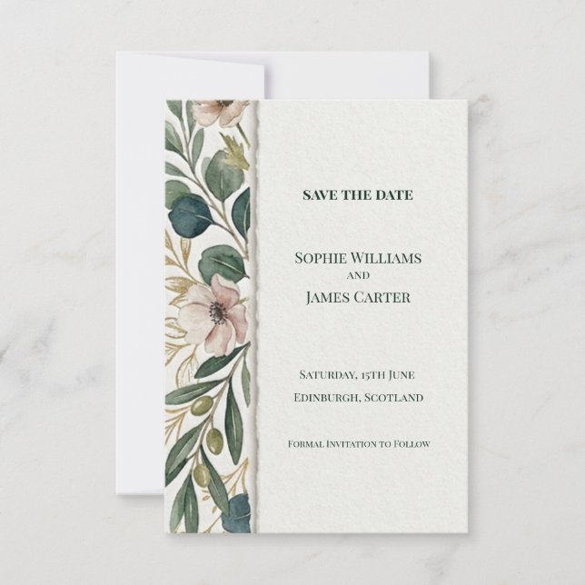 Blush Botanical Save The Date Card (Front)