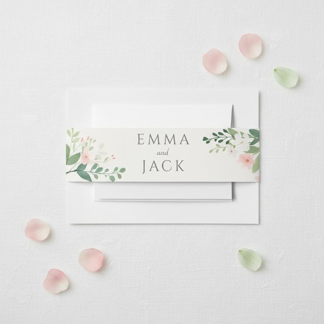 Blush Botanical Watercolor Greenery and Floral Invitation Belly Band (Blush Botanical Watercolor Greenery and Floral Invitation Belly Band.)