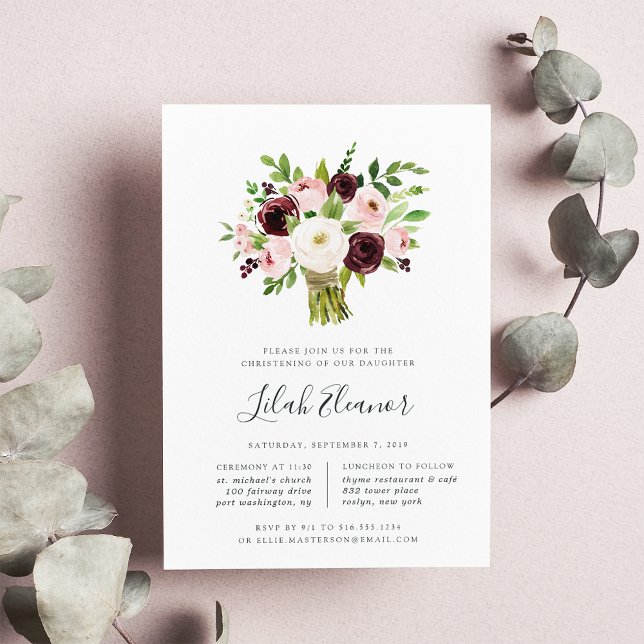 Blush Bouquet Christening Invitation (Creator Uploaded)