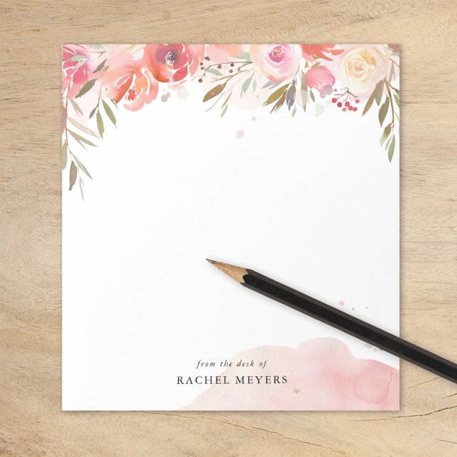 Blush Bouquet Personalised Name Monogram Notepad (Creator Uploaded)