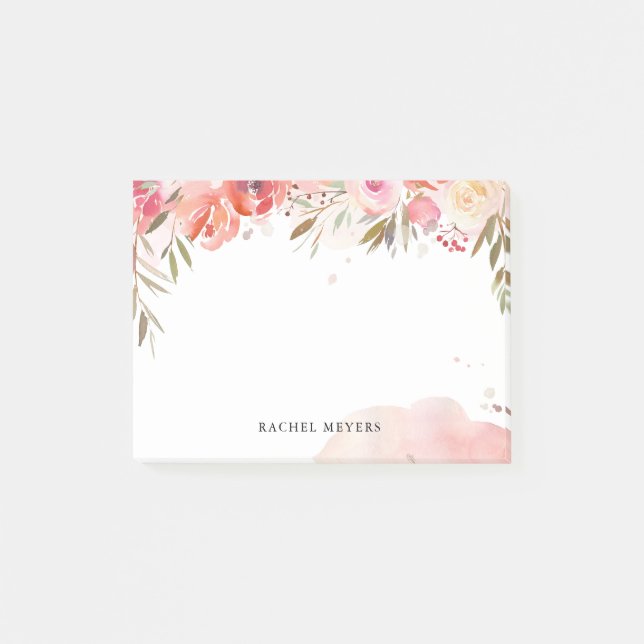 Blush Bouquet Personalised Name Monogram Post-it Notes (Front)