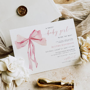 Blush Bow Baby Shower Invitation Girl Pink Ribbon 