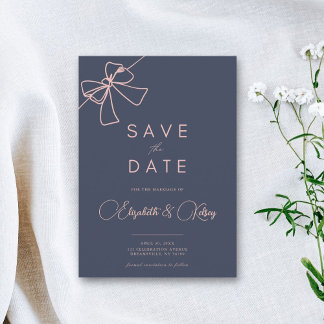 Blush Bow Elegance Chic Slate Blue save the date
