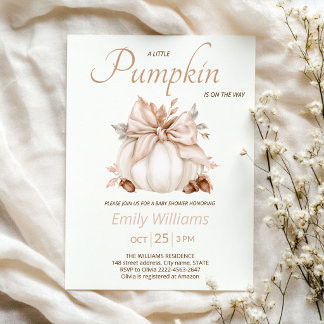Blush Bow Elegant Fall Little Pumpkin Baby Shower Invitation