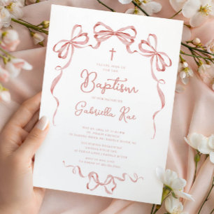 Blush Bow Girl Baptism Invitation