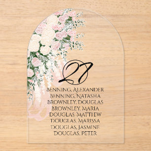 Blush Bow Rose Wisteria Cascading Bouquet Acrylic Invitations