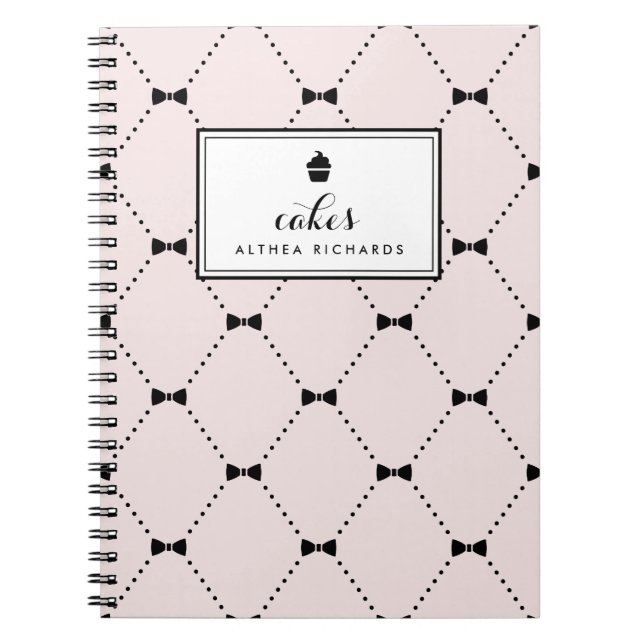 Blush Bow Tie Pattern | Baking Recipe Notebook (Front)