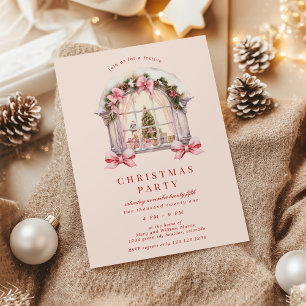Blush Bows Christmas Party Invitation