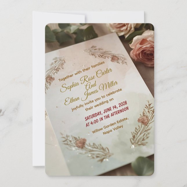 Blush & Breeze – Modern Romantic Wedding Invitatio Invitation (Front)