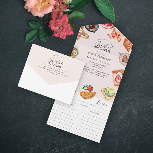 Blush Bridal Brunch Waffles & Recipe All In One Invitation (Creator Uploaded)