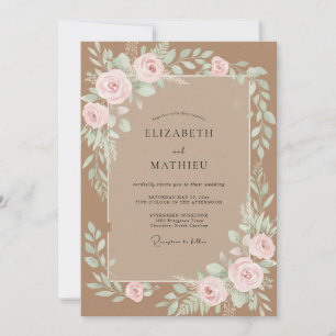 Blush Brown Botanical Watercolor Wedding Invitation