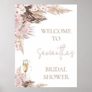 Blush Brown Floral Boho Bridal Shower Welcome Sign