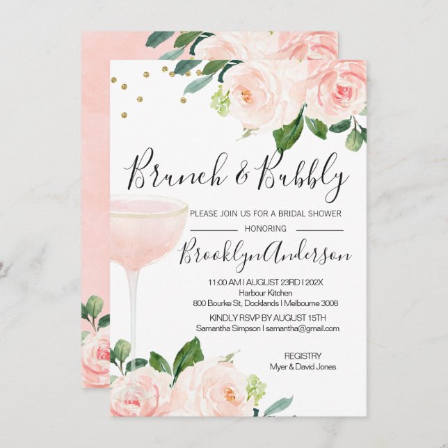 Blush Brunch Champagne Bridal Shower Invitation (Front/Back)