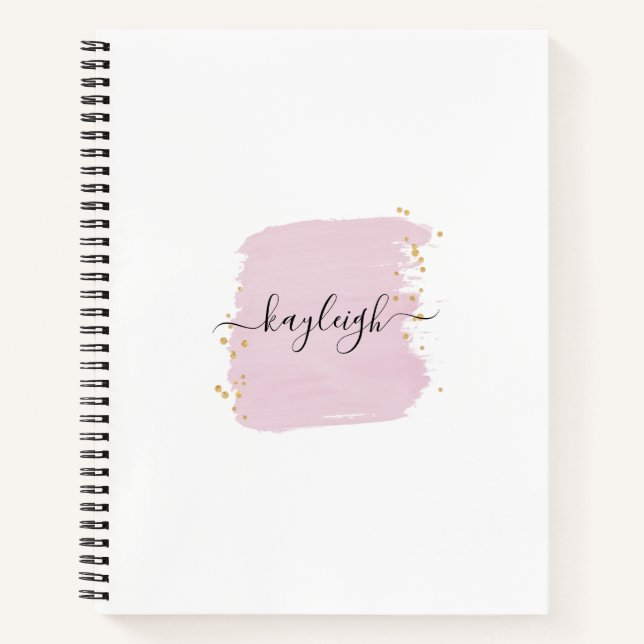 Blush Brush Stroke Gold Dots Notebook (Front)