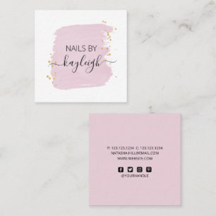 Blush Brush Stroke Gold Dots Square Business Card