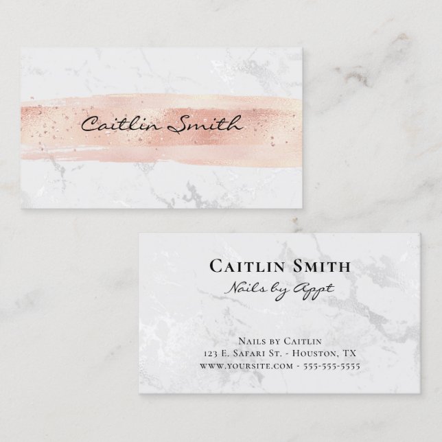 Blush Brush Stroke Silver White Foil Marble Business Card (Front/Back)