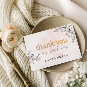 Blush Brushstroke with Black Floral Thank You Card