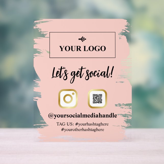 Blush Brushstrokes Gold Logo Let's Get Social Acrylic Sign (Neutral)