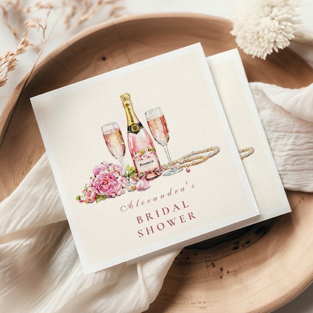 Blush Bubbly & Pearls Bridal Shower  Napkin (Creator Uploaded)
