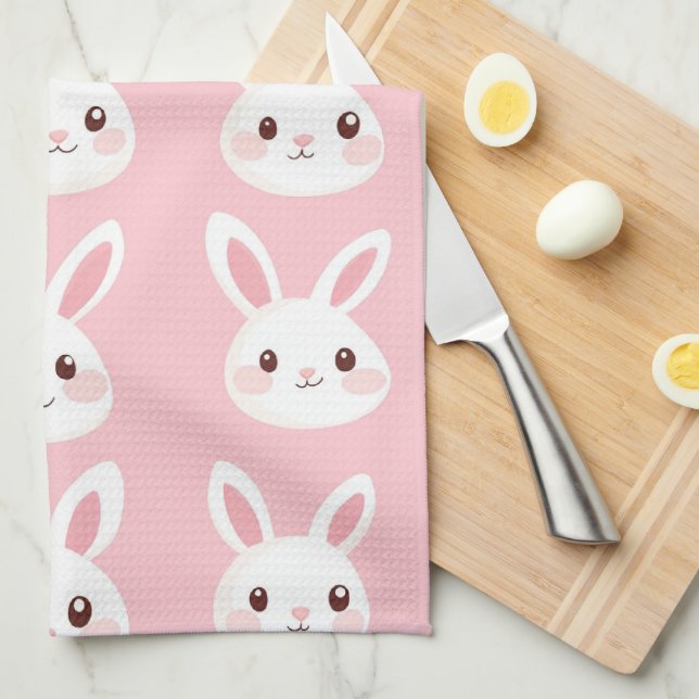 Blush Bunny Faces Tea Towel (Quarter Fold)