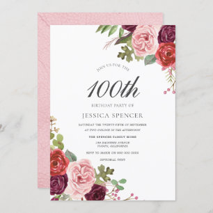 Blush & Burgundy 100th Birthday Party Invite