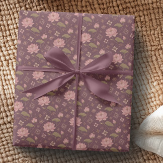 Blush Burgundy and Antique Gold Lotus Gift Wrap