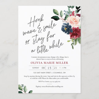 Blush Burgundy and Navy Drive By Bridal Shower Invitation