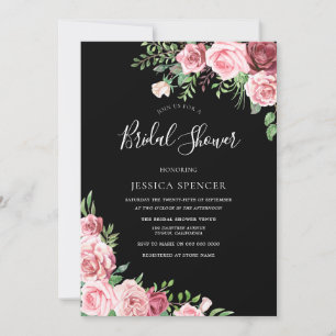 Blush & Burgundy Black Floral Bridal Shower Invite
