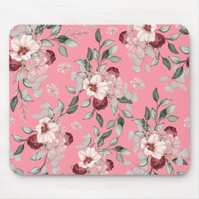 Blush & Burgundy Blooms  Mouse Pad (Front)