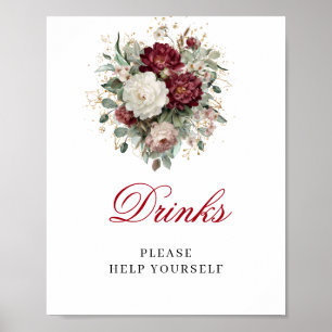 Blush Burgundy Drinks Tabletop Sign Bridal Shower
