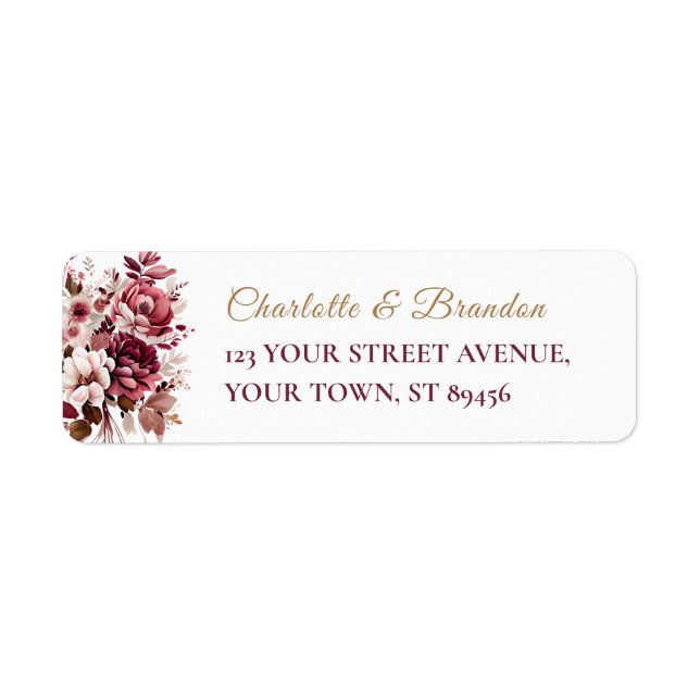 Blush Burgundy Flora Modern Wedding Return Address Label (Front)