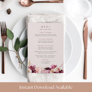 Blush & Burgundy Floral Border Menu Card