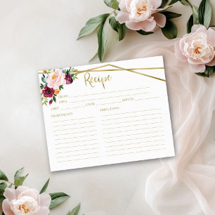 Blush Burgundy Floral Bridal Shower Recipe Card