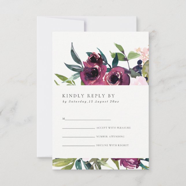 BLUSH BURGUNDY FLORAL BUNCH WATERCOLOR RSVP (Front)