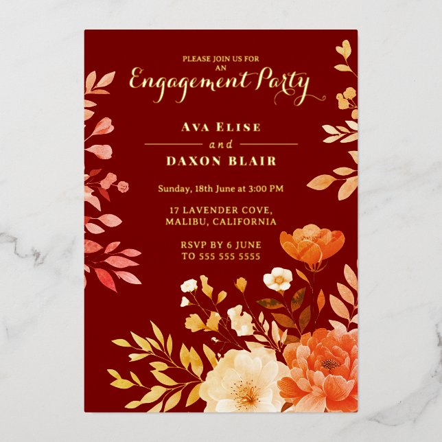 Blush Burgundy Floral Engagement Party (Front)