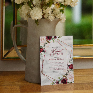 Blush Burgundy Floral Gold Frame Bridal Shower Invitation