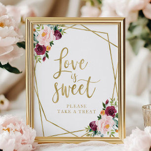 Blush Burgundy Floral  Love Is Sweet Sign