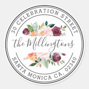 Blush Burgundy Floral Return Address Envelope Seal