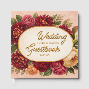 Blush Burgundy Floral Watercolor Wedding Guest Book