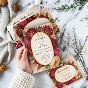 Blush Burgundy Floral Watercolor Wedding Invitation