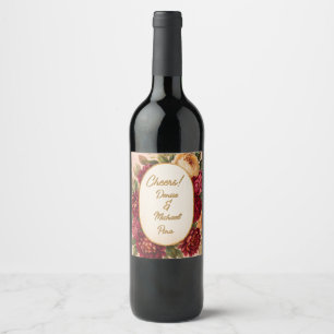 Blush Burgundy Floral Watercolor Wedding Wine Label