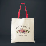 Blush & Burgundy Flowers Wedding Bridesmaid Tote Bag<br><div class="desc">Bridesmaid tote bag with elegant fonts and a lovely flower bouquet with pink roses and burgundy hydrangeas. Add your bridesmaid's name too!</div>