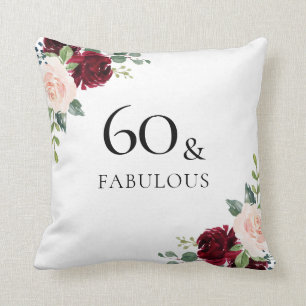 Blush Burgundy Flowers Womans 60th Birthday Gift Cushion