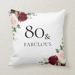 Blush Burgundy Flowers Womans 80th Birthday Gift Cushion