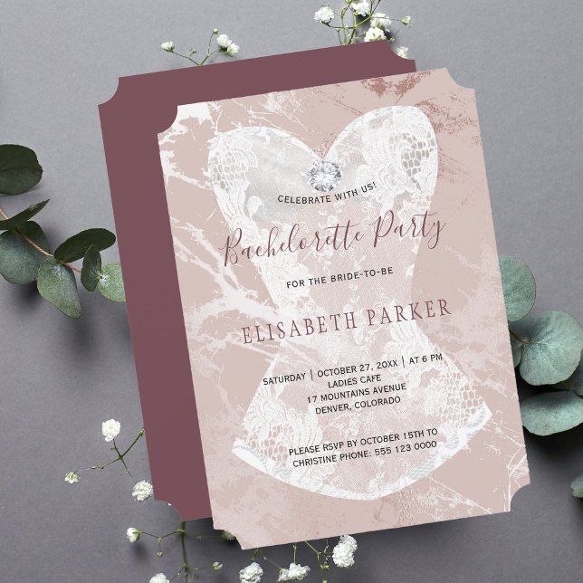 Blush burgundy glitter marble bachelorette party invitation (Creator Uploaded)