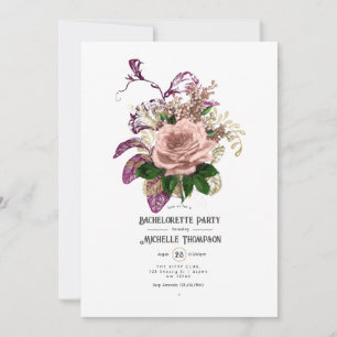 Blush Burgundy Gold Shabby Floral Bachelorette Invitation