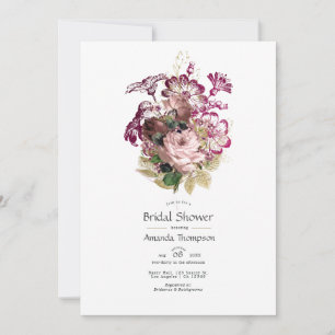 Blush Burgundy Gold Shabby Floral Bridal Shower Invitation