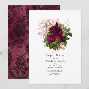Blush Burgundy Gold Shabby Floral Couples Shower Invitation